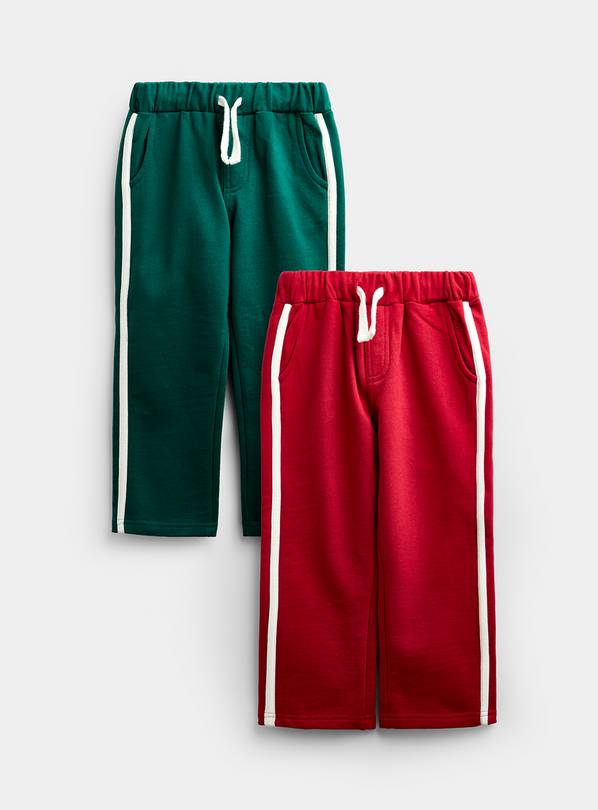 JOJO MAMAN BÉBÉ 2 Pack Straight Leg Jogger with Stripes Dark Green 18-24 months